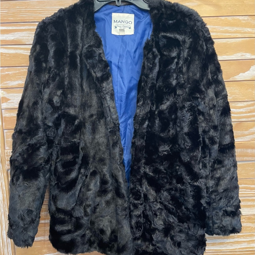 Mango Black Teddy Jacket Plush Faux Fur Cozy
